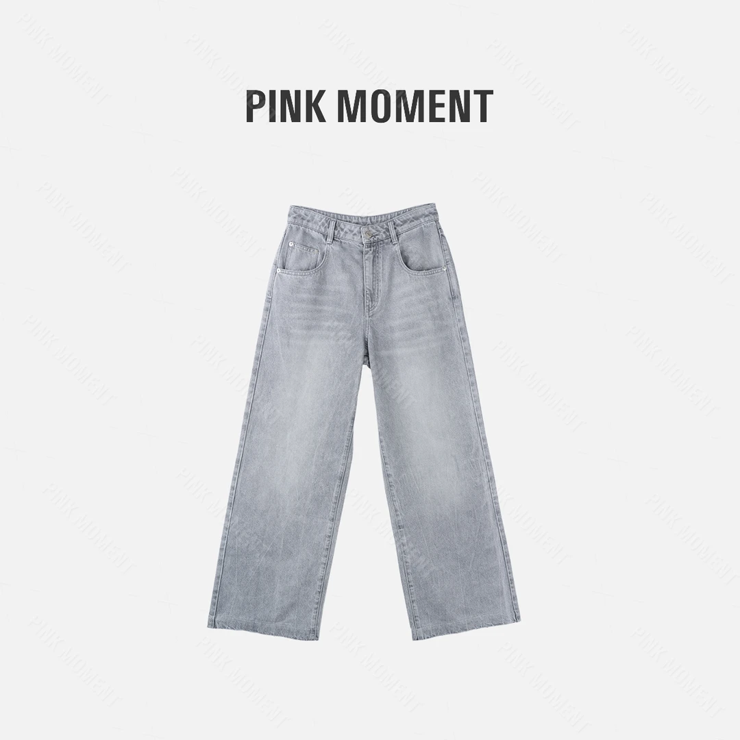 PM王囡囡 灰色复古感百搭直筒牛仔裤 ND1B0780