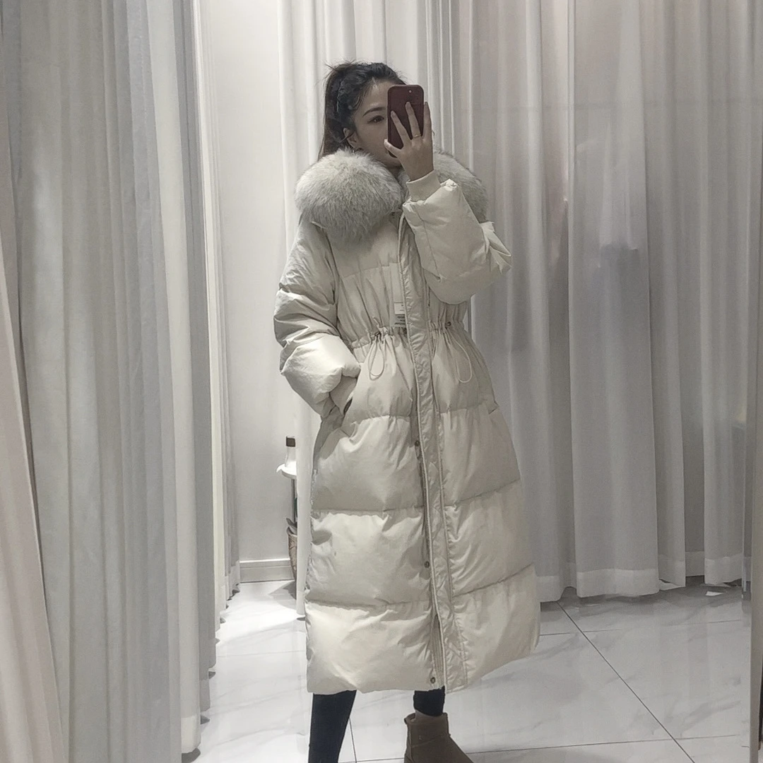 小龙女【暖宝宝】反季加大狐狸毛长款冬季韩版白鸭绒厚款中长款保暖