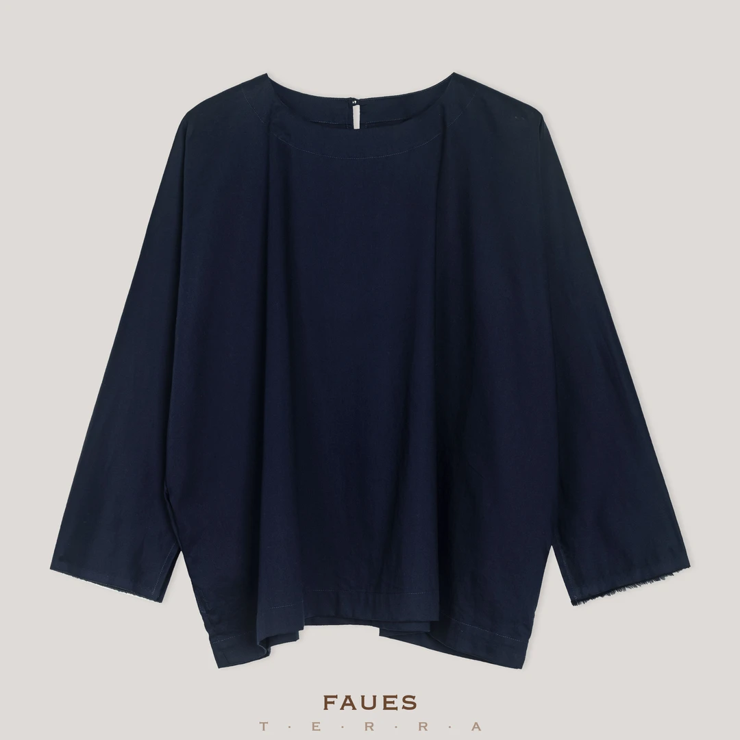 FAUES 蓝衫客 细斜纹高支棉慵懒茧型小廓设计感长袖套头上衣