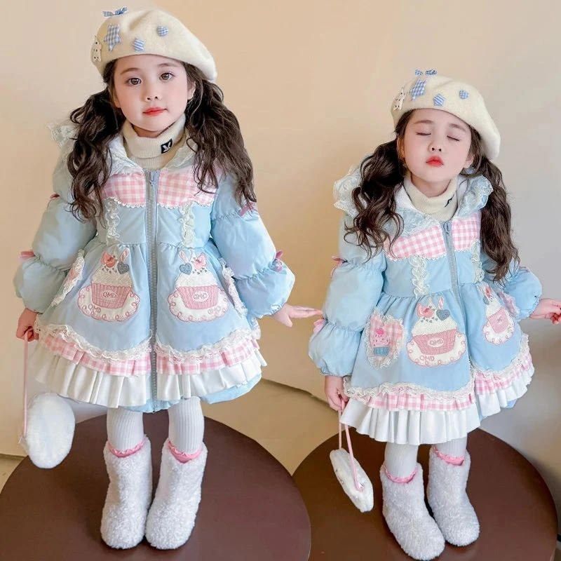 女童洛丽塔棉服冬季2025新款儿童加厚保暖连帽棉衣外套小女孩棉袄