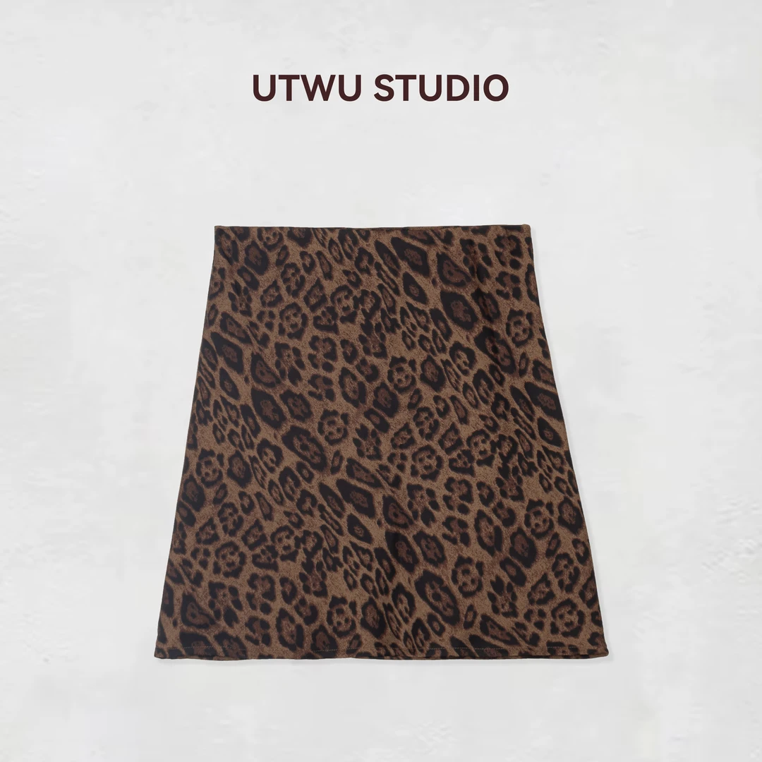 小敏「复古鎏金」豹纹显瘦抗皱百搭时尚中腰A字半身裙S25B1040