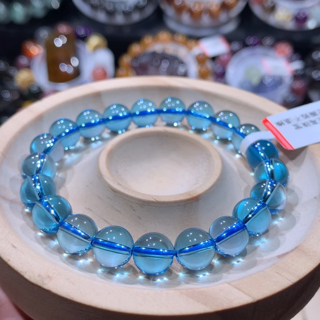 托帕石未镶嵌手链蓝托帕9mm