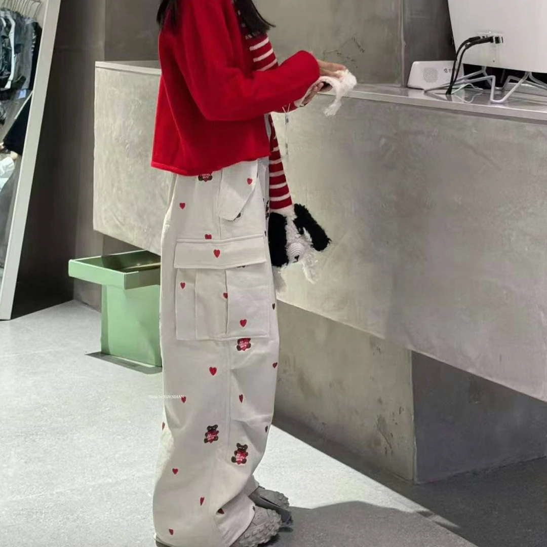 馨艺童品冬季女童加绒爱心刺绣工装裤
