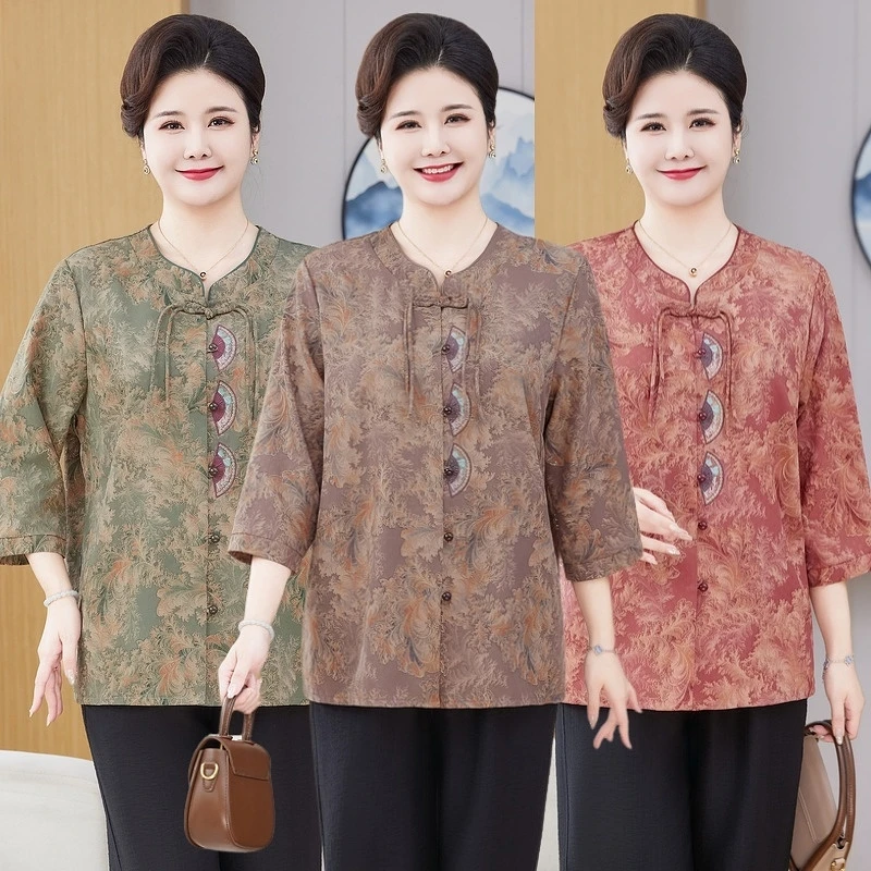 120-240斤中老年夏装国风衬衫女加肥加大衬衣码妈妈薄款开衫上衣