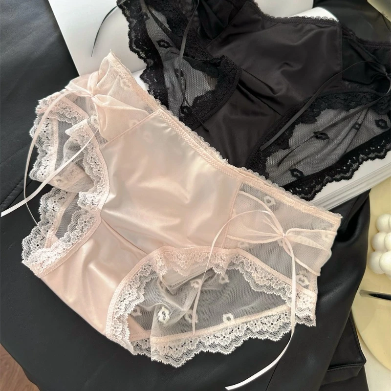 法式奢华缎面蕾丝性感少女士三角裤中低腰女士内裤性感