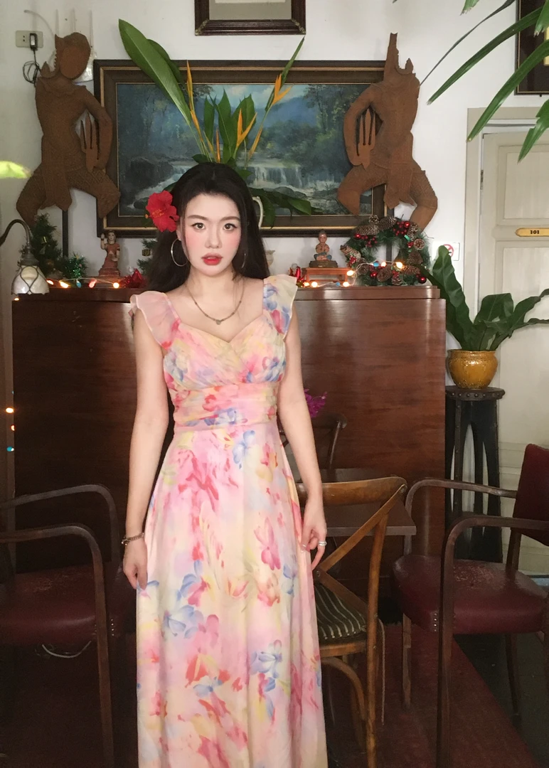 《彩虹糖》2025春夏款显瘦大碎花气质连衣裙长裙M02