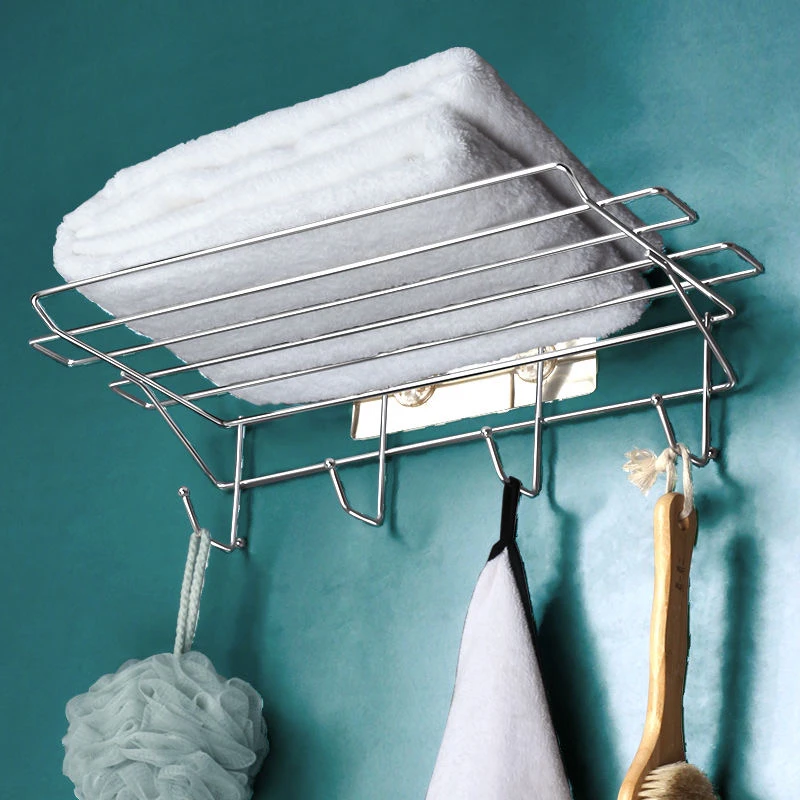 加宽版带钩浴室免打孔不锈钢置物架毛巾架卫生间架子卫浴挂件