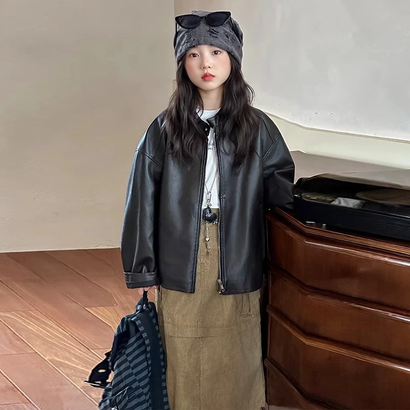 女童秋季外套2025新款女孩大童超好看韩系皮衣洋气儿童秋装皮夹克
