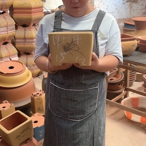 紫砂花盆四方一个黄色