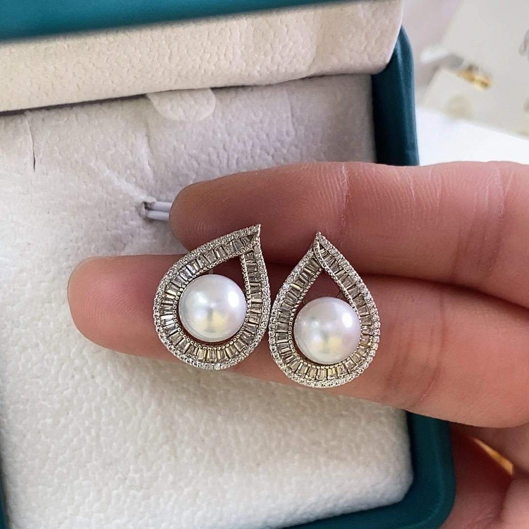 海水珍珠银S925镶嵌耳饰