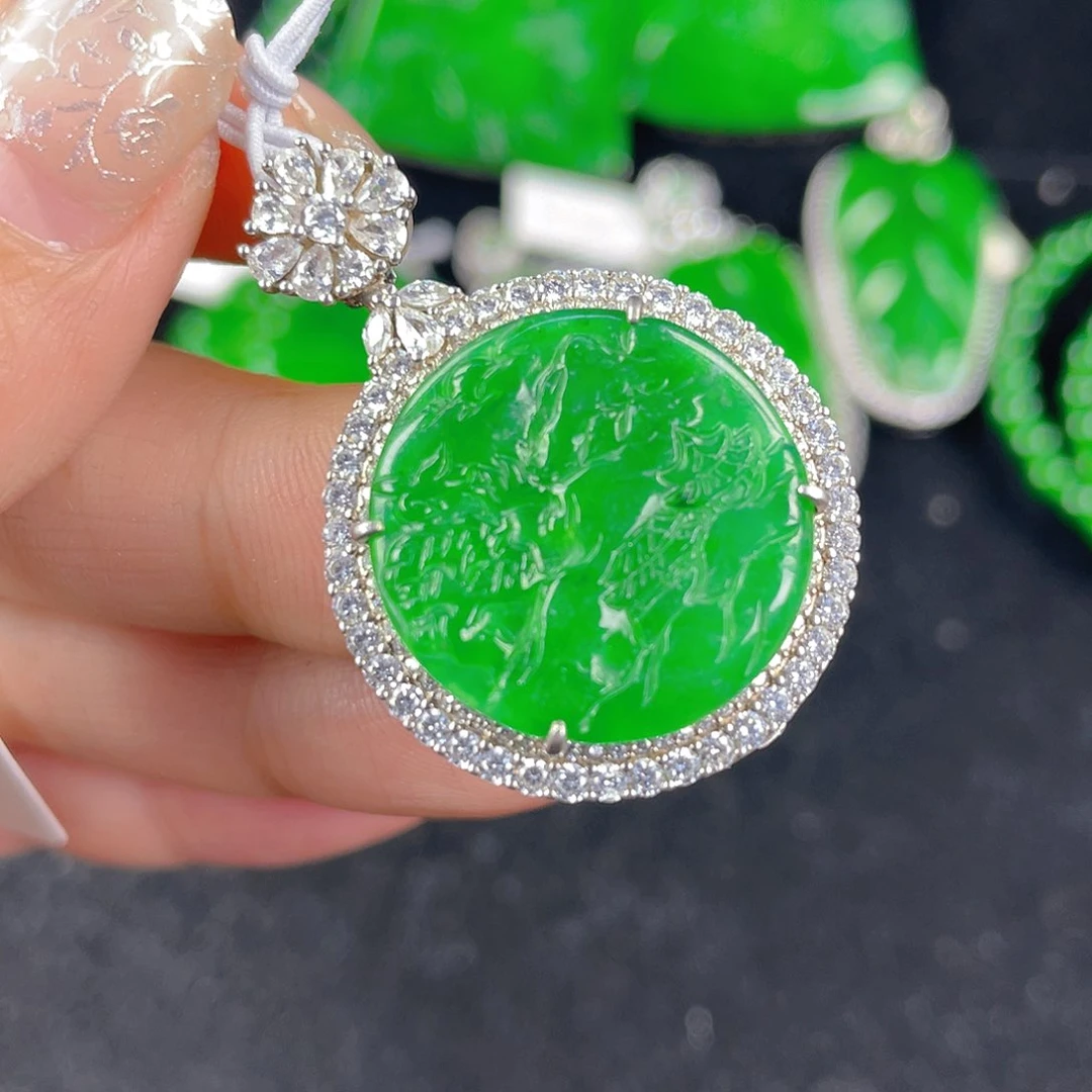 翡翠吊坠(不含链)银S925镶嵌