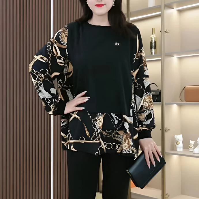 胖大旋大码女装秋季新款拼接洋气高智淡人时尚宽松长袖上衣230099