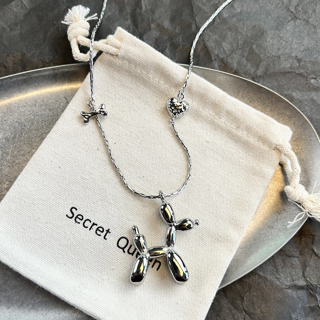 铜合金项链 小众设计气球狗不对称链条项链AH006