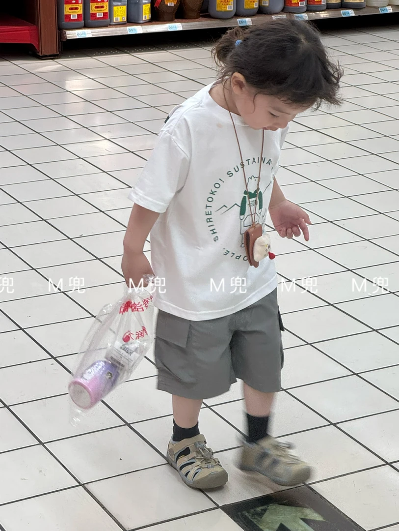 25年夏季新款东南西北重工山系印花男女同款儿童上衣短袖