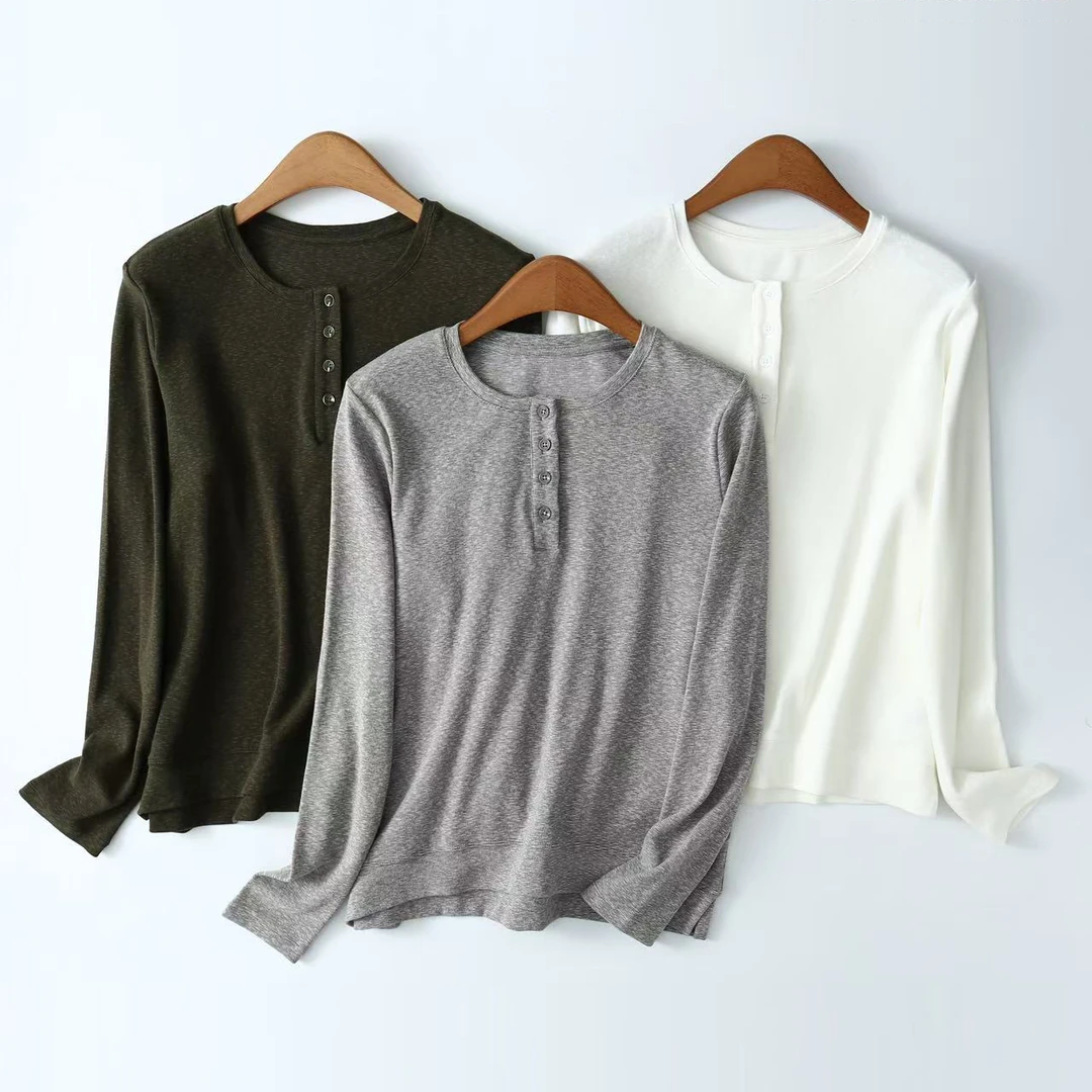 衣姐家【雪花打底衫】韩系流行竹节棉四粒扣长袖T恤女打底衫ON-305