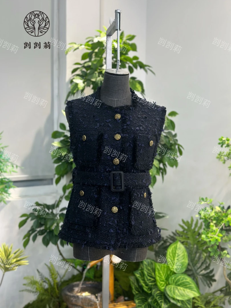 剀剀莉（夜莺）早春新款无袖藏蓝色圆领百搭马甲（0-15度穿）