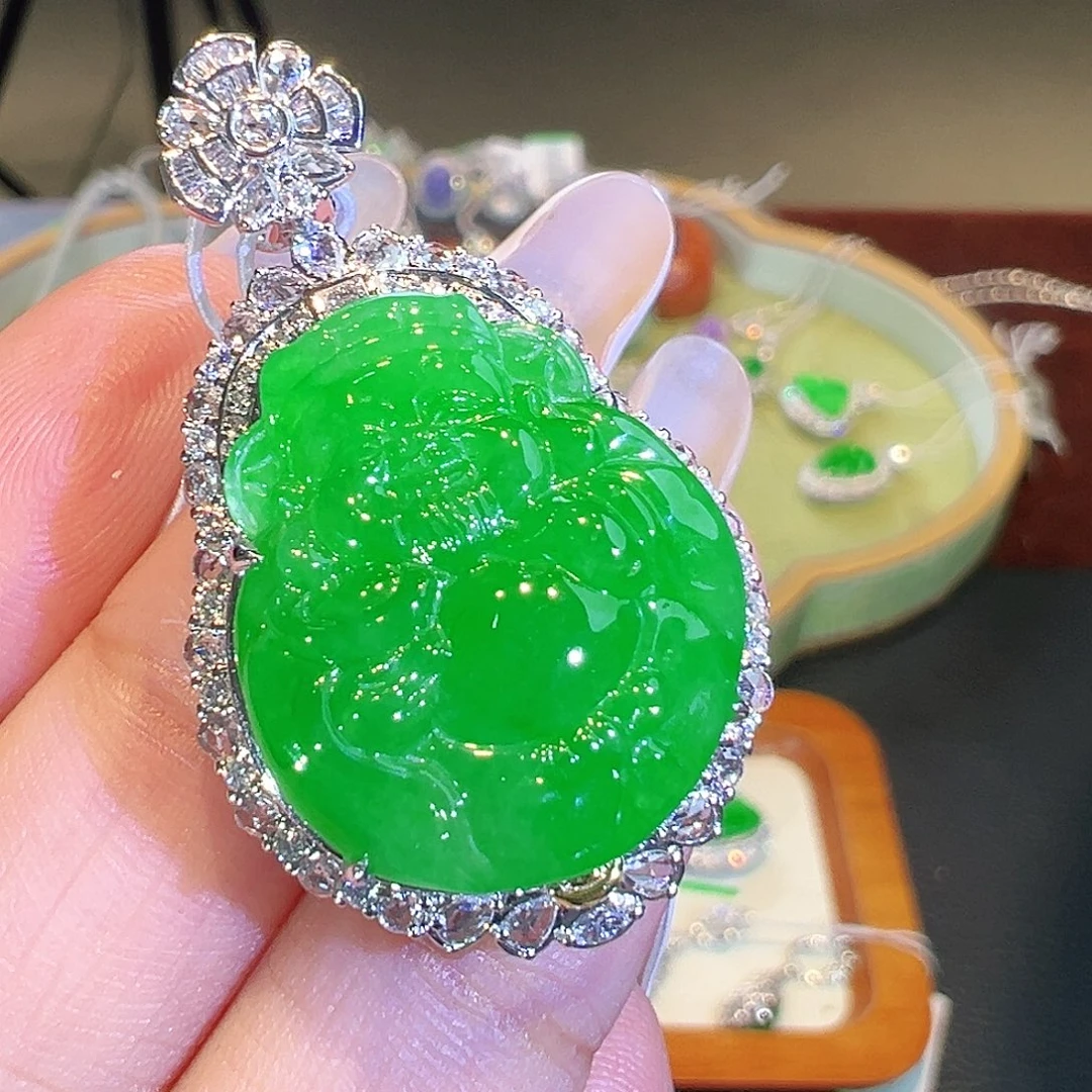 翡翠18K金镶嵌吊坠(不含链)翡翠