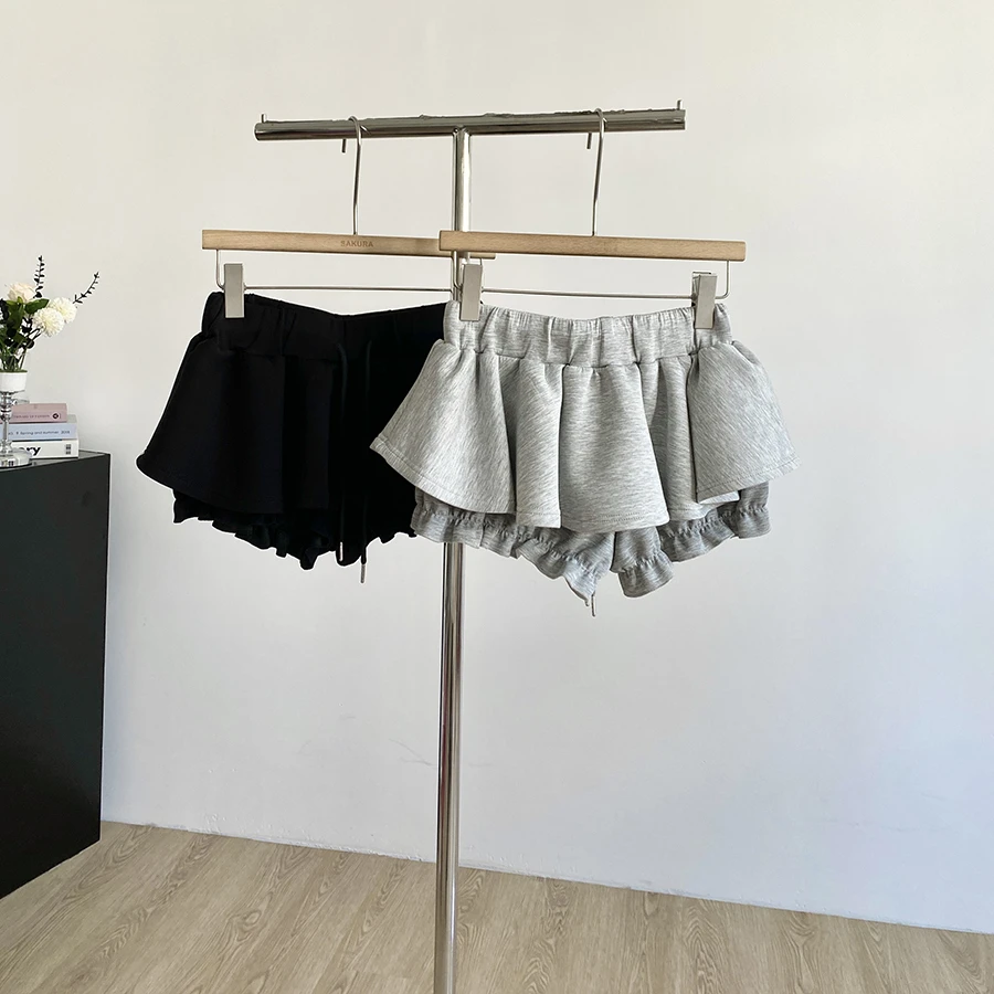 2025夏季新款韩系ins减龄时尚黑色松紧高腰系带A字蓬蓬短裙裤女潮