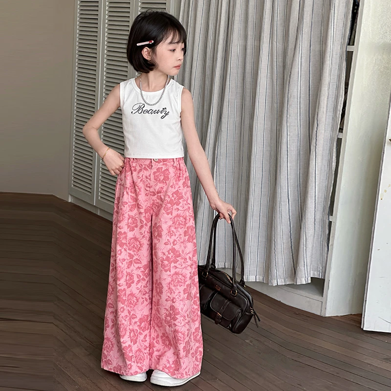 女童夏季新款背心花裤子套装中大童女孩衣服时尚时髦潮洋气俩件套