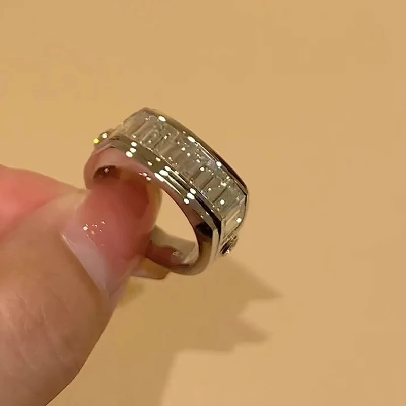 铜合金锆石戒指 微镶锆石方形戒指女款ins小众轻奢设计高级感饰品