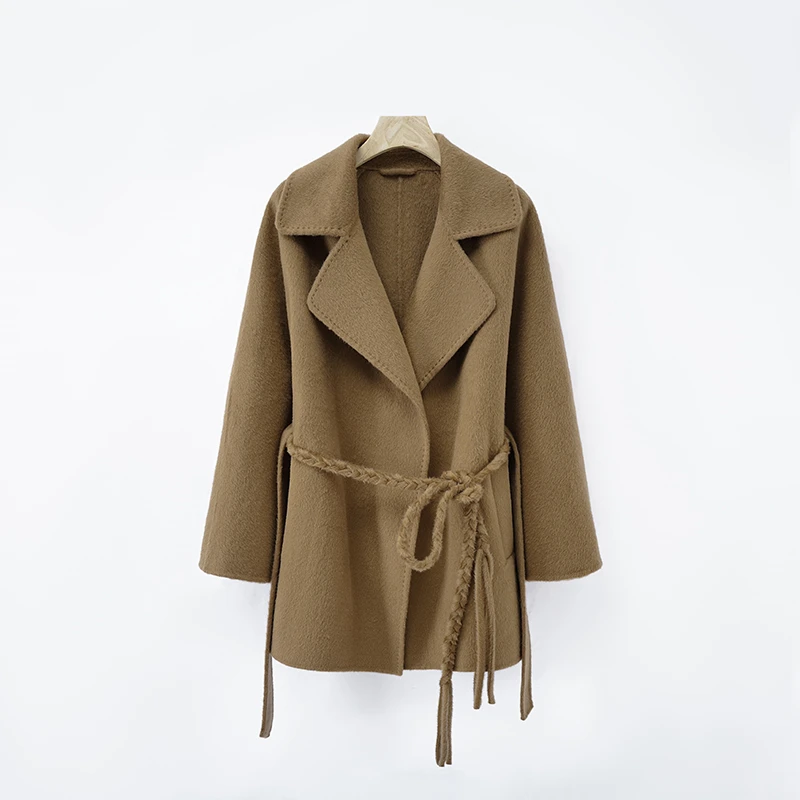 气质时尚女士毛呢设计师双面呢翻领秋冬大衣88209