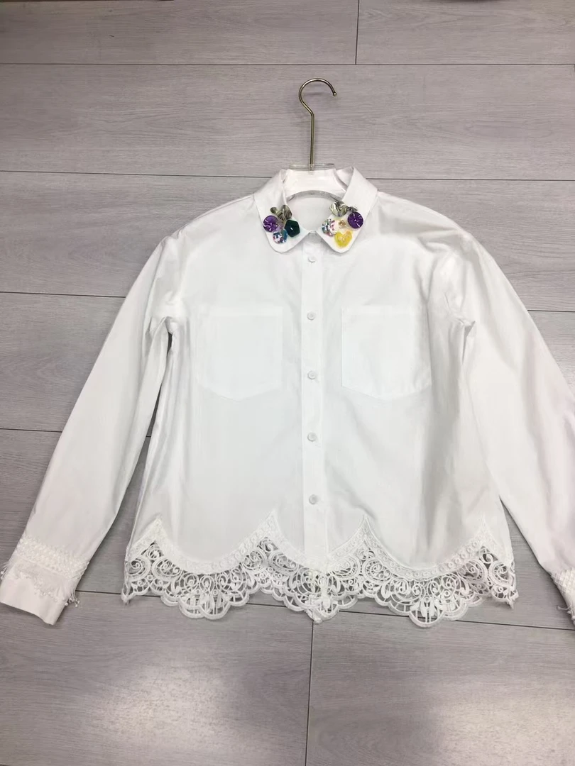 『出水芙蓉』时尚休闲重工钉珠拼接蕾丝精致优雅气质上衣