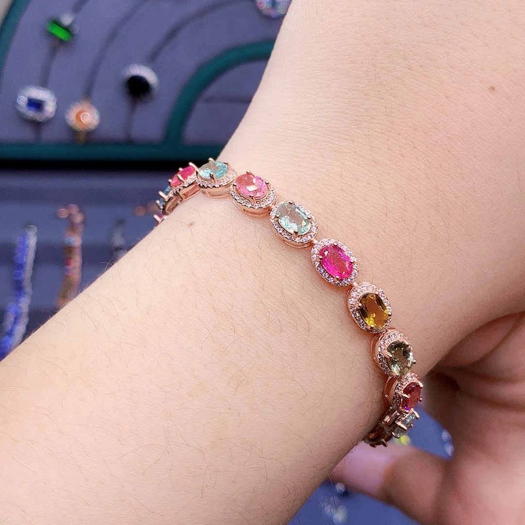 碧玺手链银S925镶嵌6666