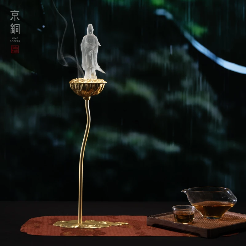 京铜一叶琉璃香器非遗古法琉璃真金鎏镀纯手工香炉禅意茶桌摆件