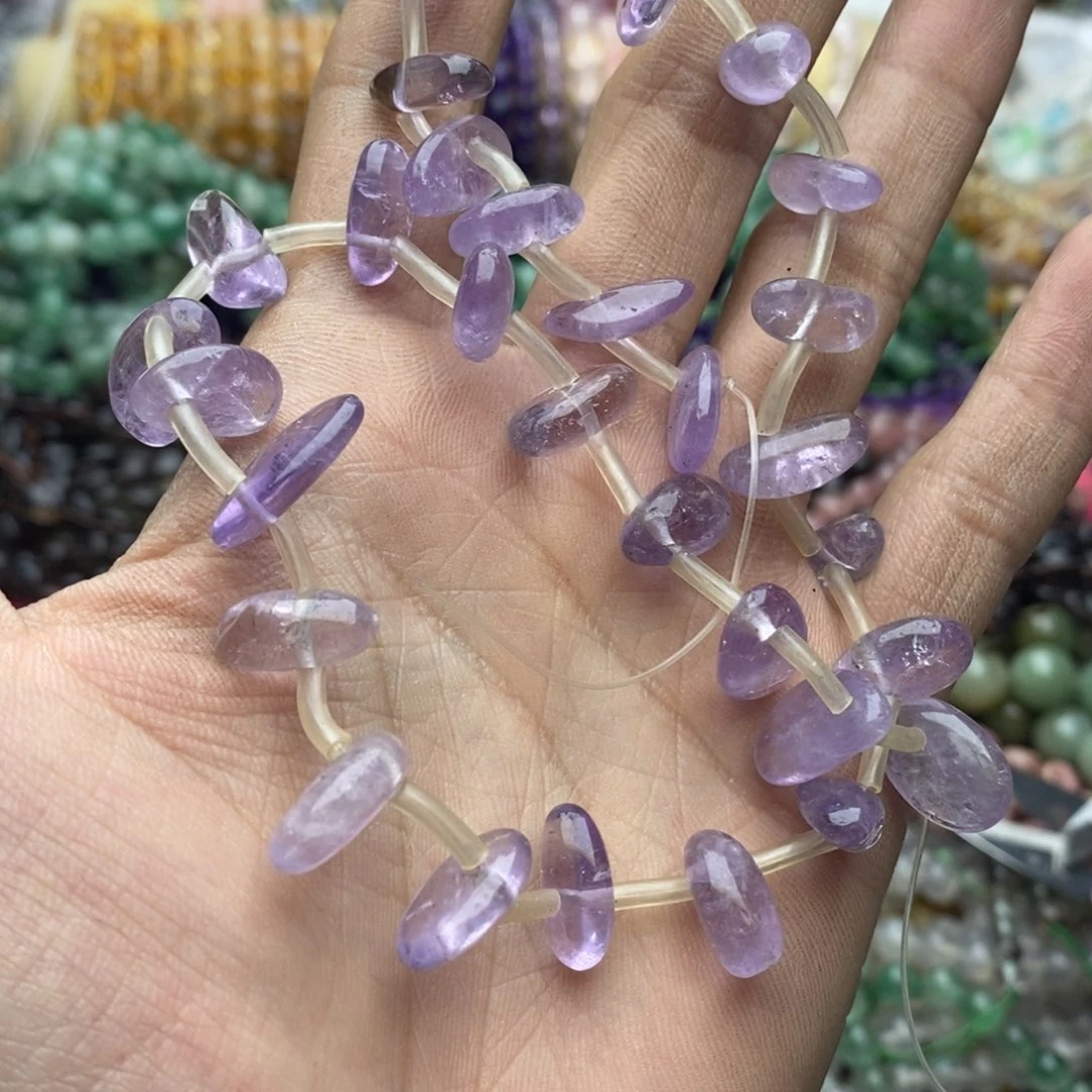 玛瑙/玉髓未镶嵌珠宝半成品一条天然薰衣紫水晶随行侧面打孔