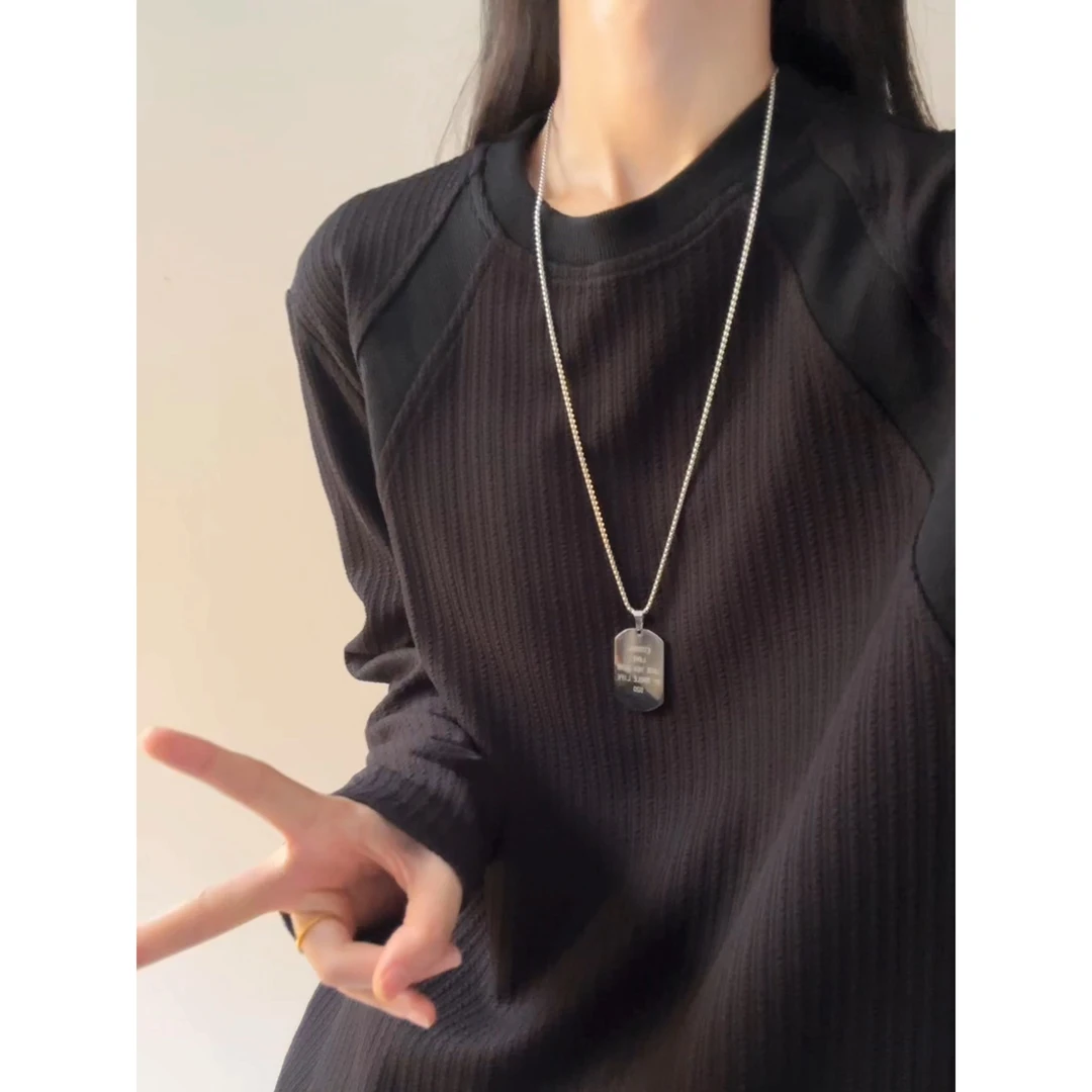 解构拼接长袖t恤男生秋季设计感小众重磅硬挺无帽卫衣正肩内搭衫