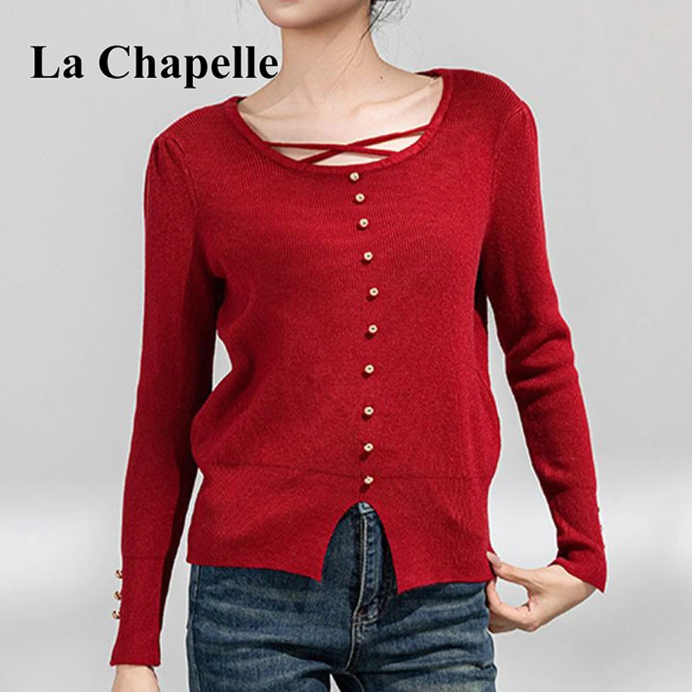 拉夏贝尔洋气时尚潮流针织衫女2025秋冬新款气质修身百搭打底上衣