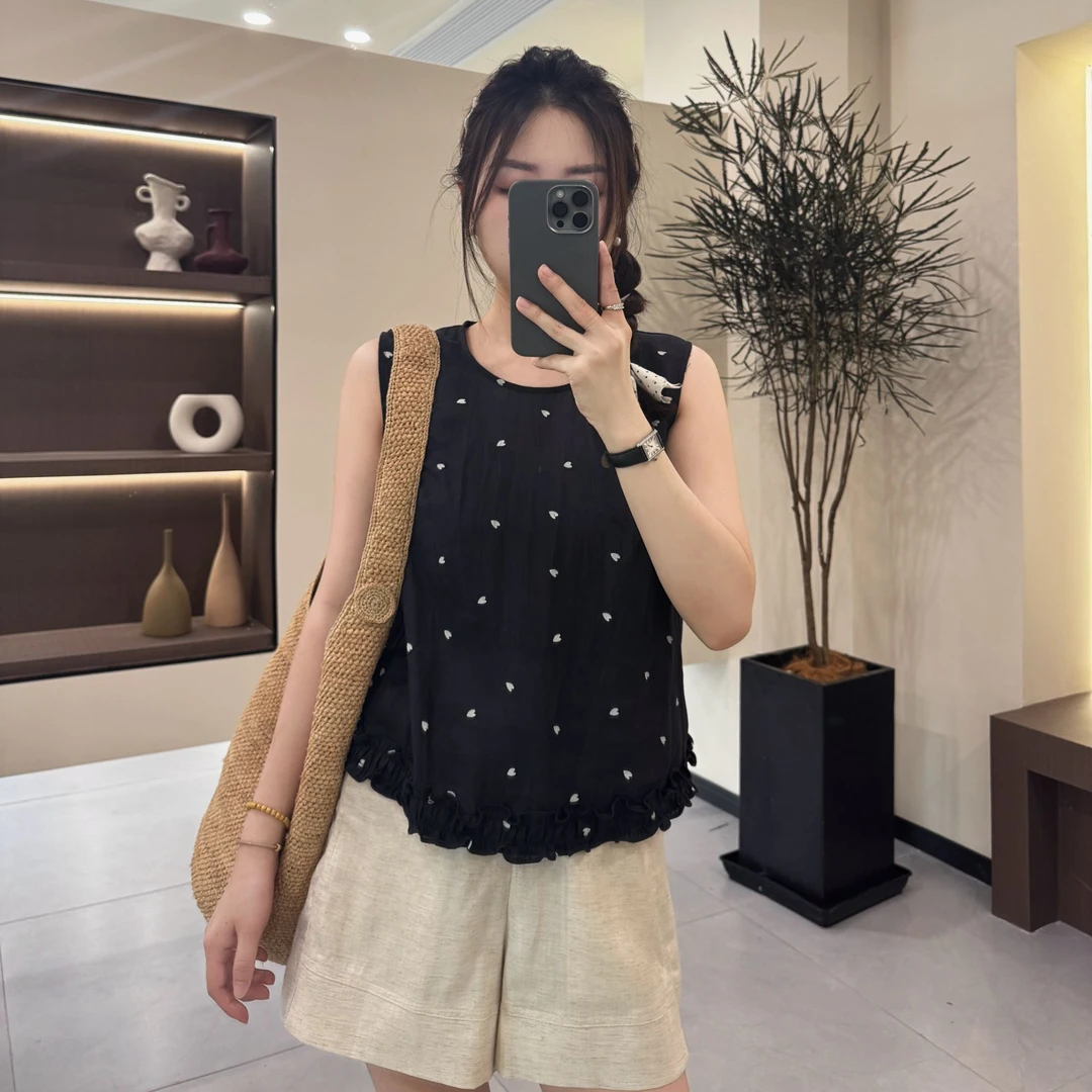 今婷韩系休闲时尚舒适百搭减龄夏季文艺无袖波点背心-M25220304