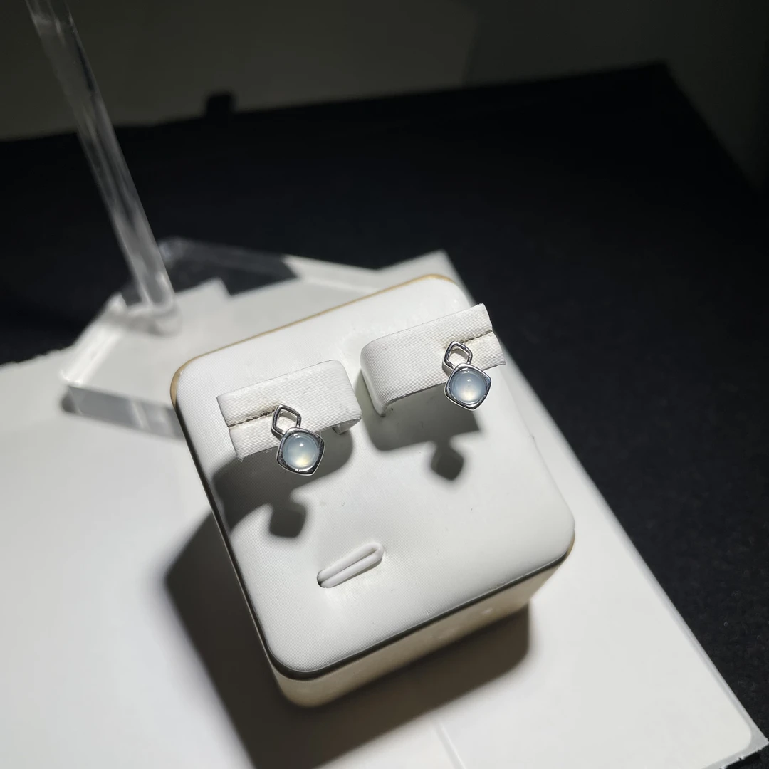 高冰荧光翡翠蛋面耳钉s925 KT24030242