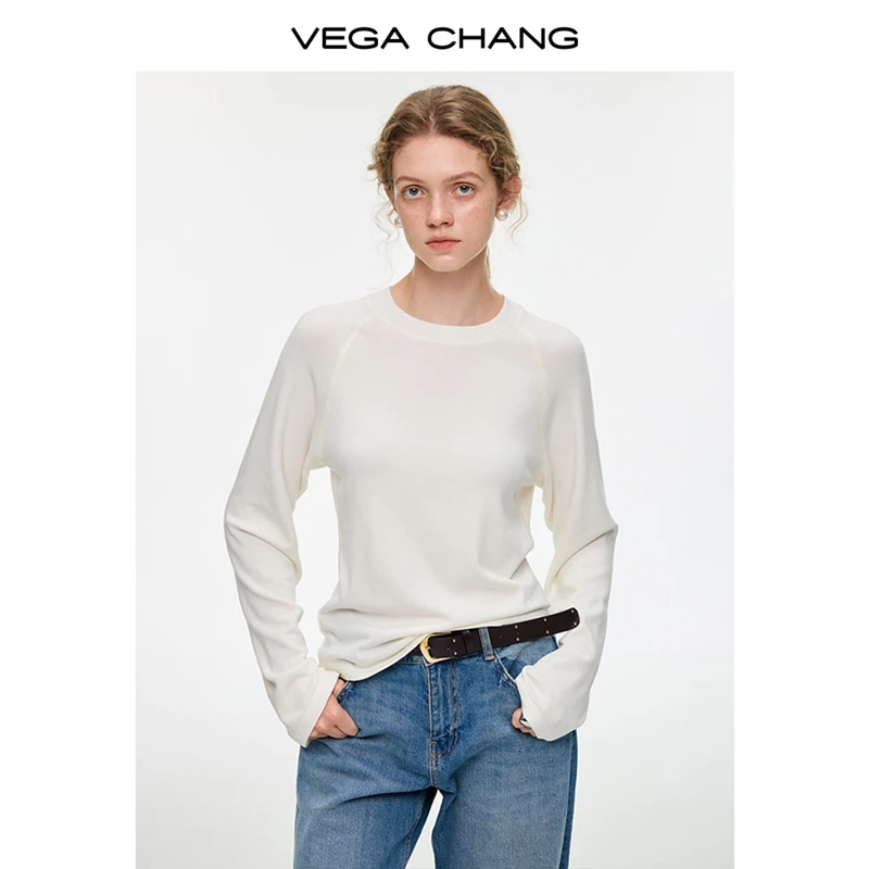 VEGACHANG【月白风清】磨毛T恤女款2025新款早秋简约白打底衫0286XT