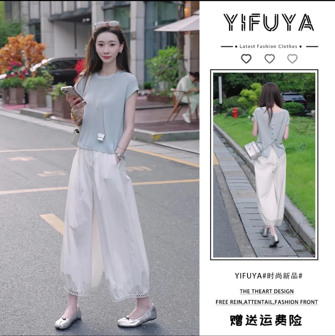 八分/九分镂空阔腿裤灯笼裤气球裤女2025新薄款宽松打裤脚休闲