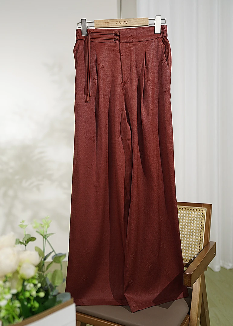 新款香云纱红云纱桑蚕丝休闲裤直筒裤时尚女士舒适宽松LW  K5258X