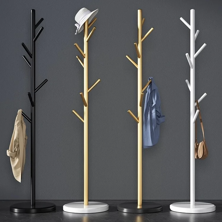 轻奢简易落地卧室单杆立式收纳挂衣包理石衣帽架落地北欧简约