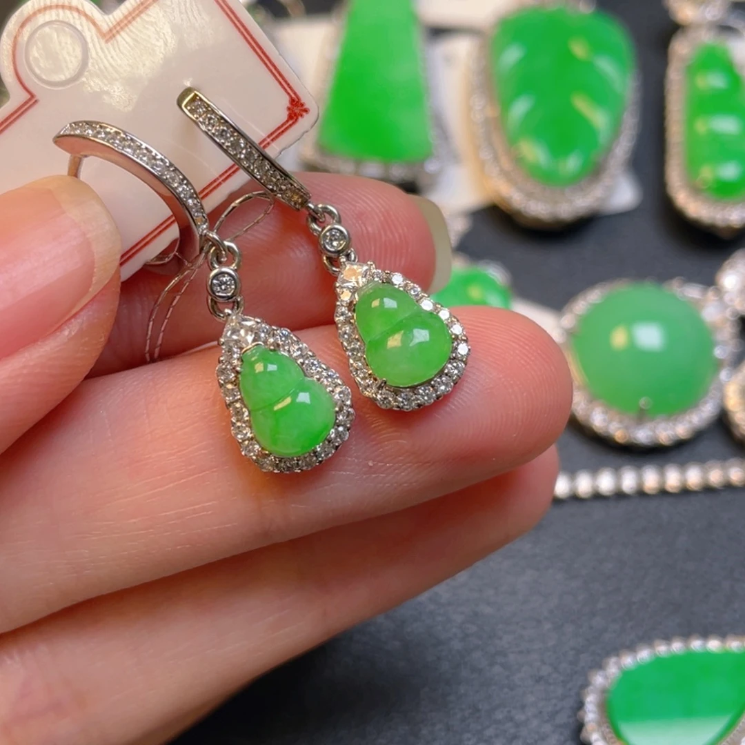 吊坠(不含链)银S925镶嵌翡翠耳坠