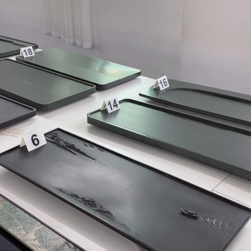 【闪购商品】乌金石江山如画80*35*3石茶盘