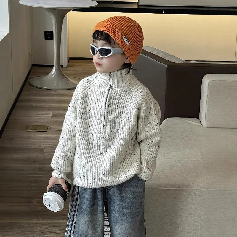 超好看的半开衫毛衣男童男宝痞帅儿童半拉链针织衫2025秋冬款内搭