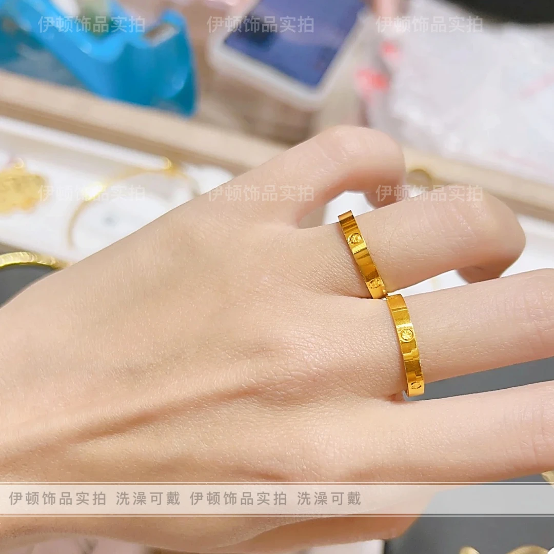 钛钢戒指 钛钢小众设计高级轻奢百搭米字车花钻纹素圈戒指情侣款