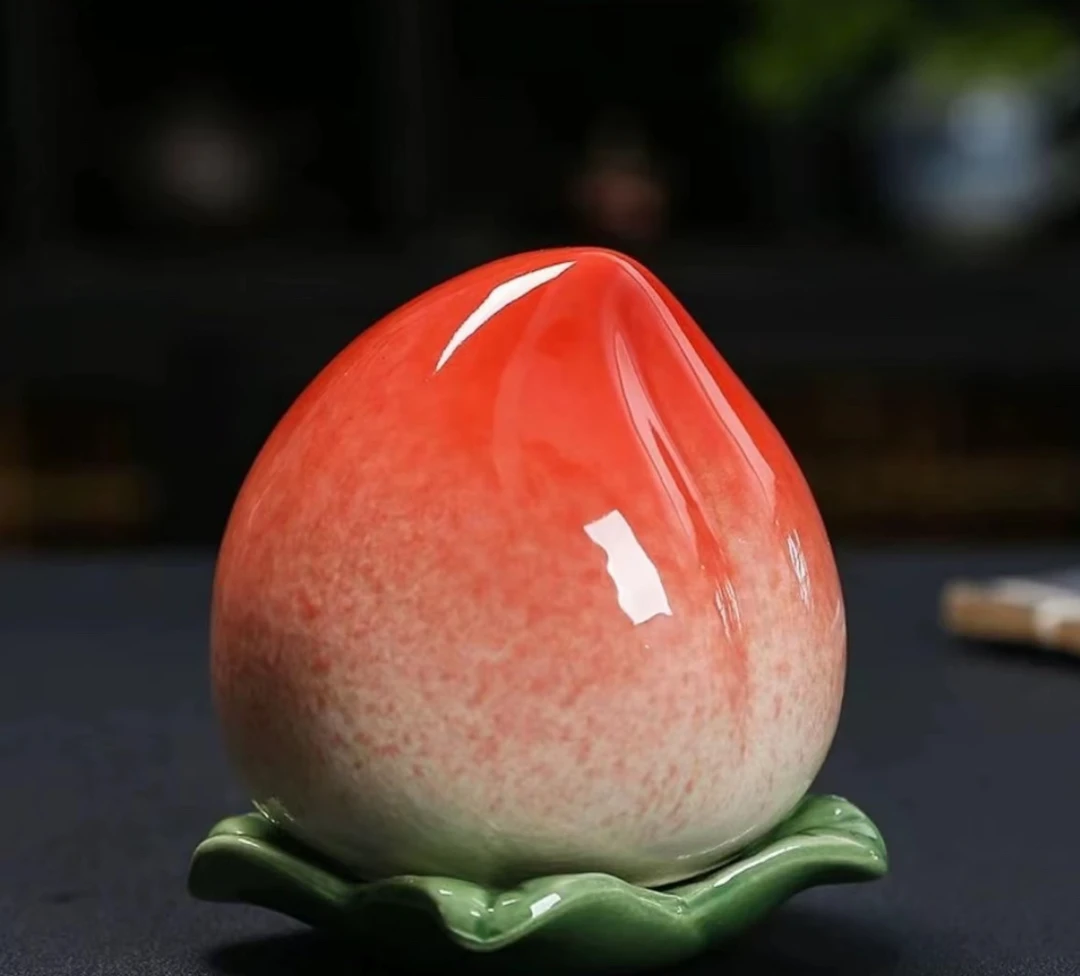 桃桃子茶叶罐陶瓷创意摆件桃子造型实用便携桌面摆件瓷海ZH1169