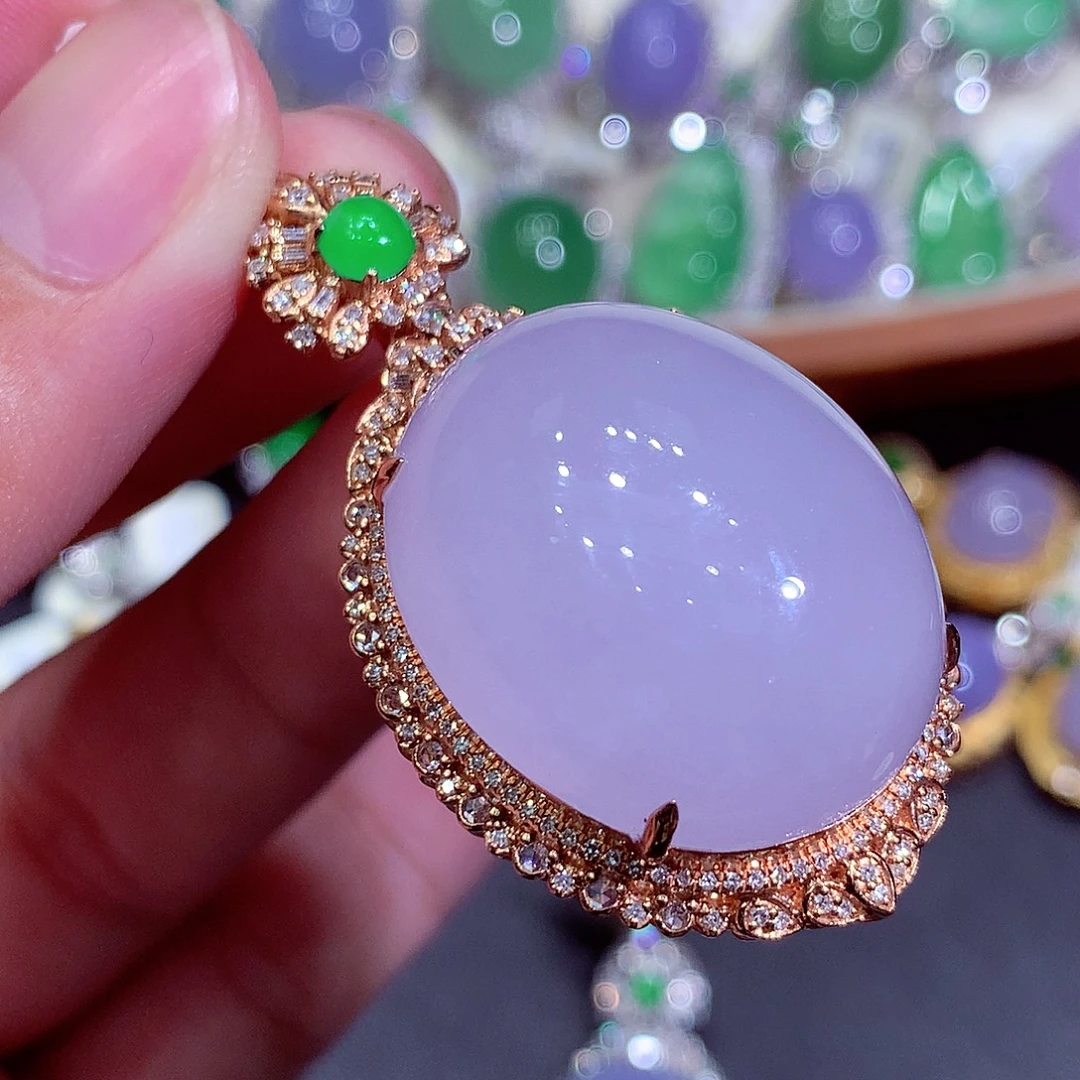 翡翠18K金镶嵌吊坠(不含链)