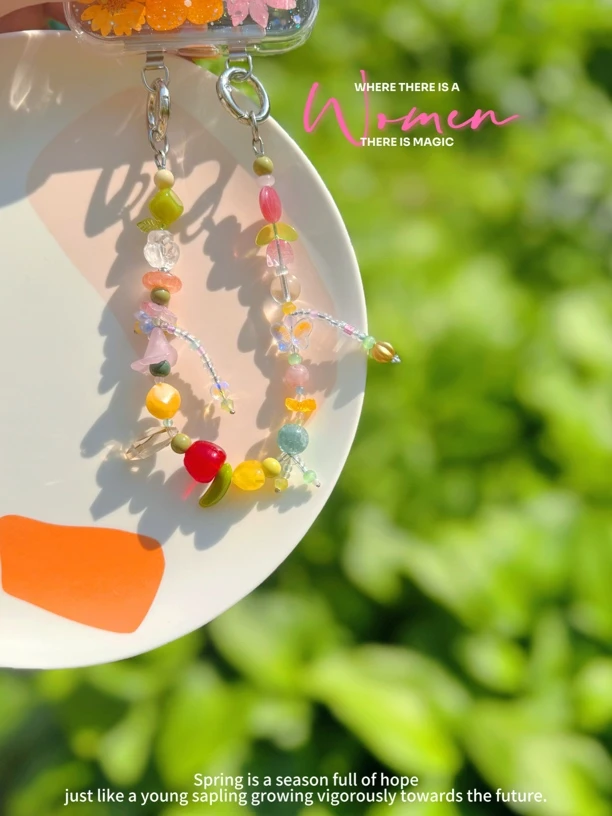 捷克珠可爱双耳扣环手机链条装饰挂绳防丢设计