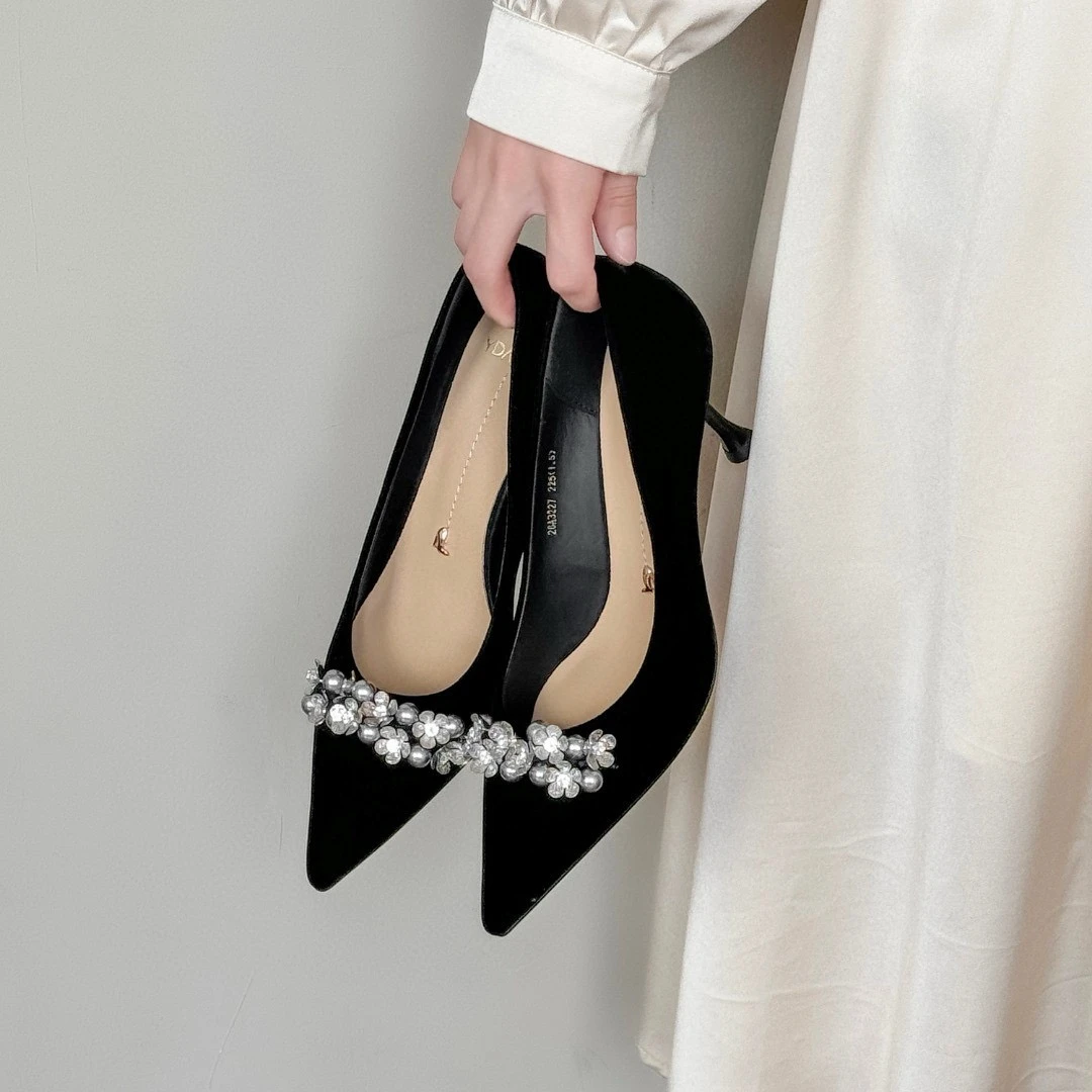 【5.5cm】Y26A3227水钻尖头细跟高跟鞋秋季跟鞋春秋法式时髦小姨风