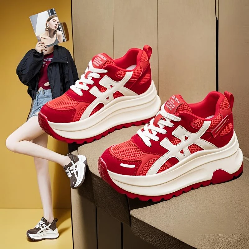 内增高7cm厚底网面老爹鞋女ins韩版百搭不累脚松糕鞋2025秋季新款