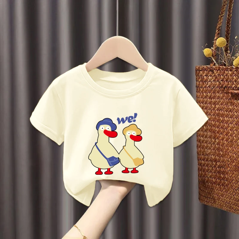 卡通小鸭短T儿童洋气短袖T恤2025夏装男童柔软透气半袖上衣中小童
