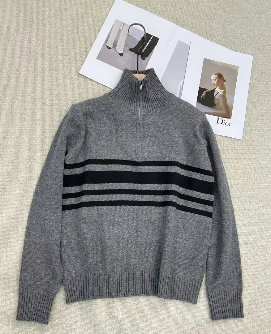269038-3472 拼色撞色条纹毛衣高领针织衫打底