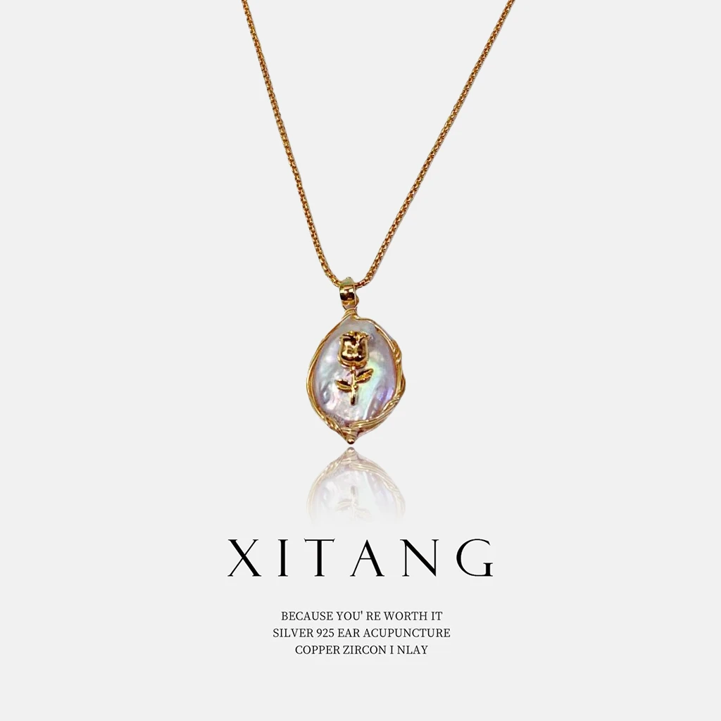 XITANG   【星辰大海】法式日系复古玫瑰花吊坠项链8315