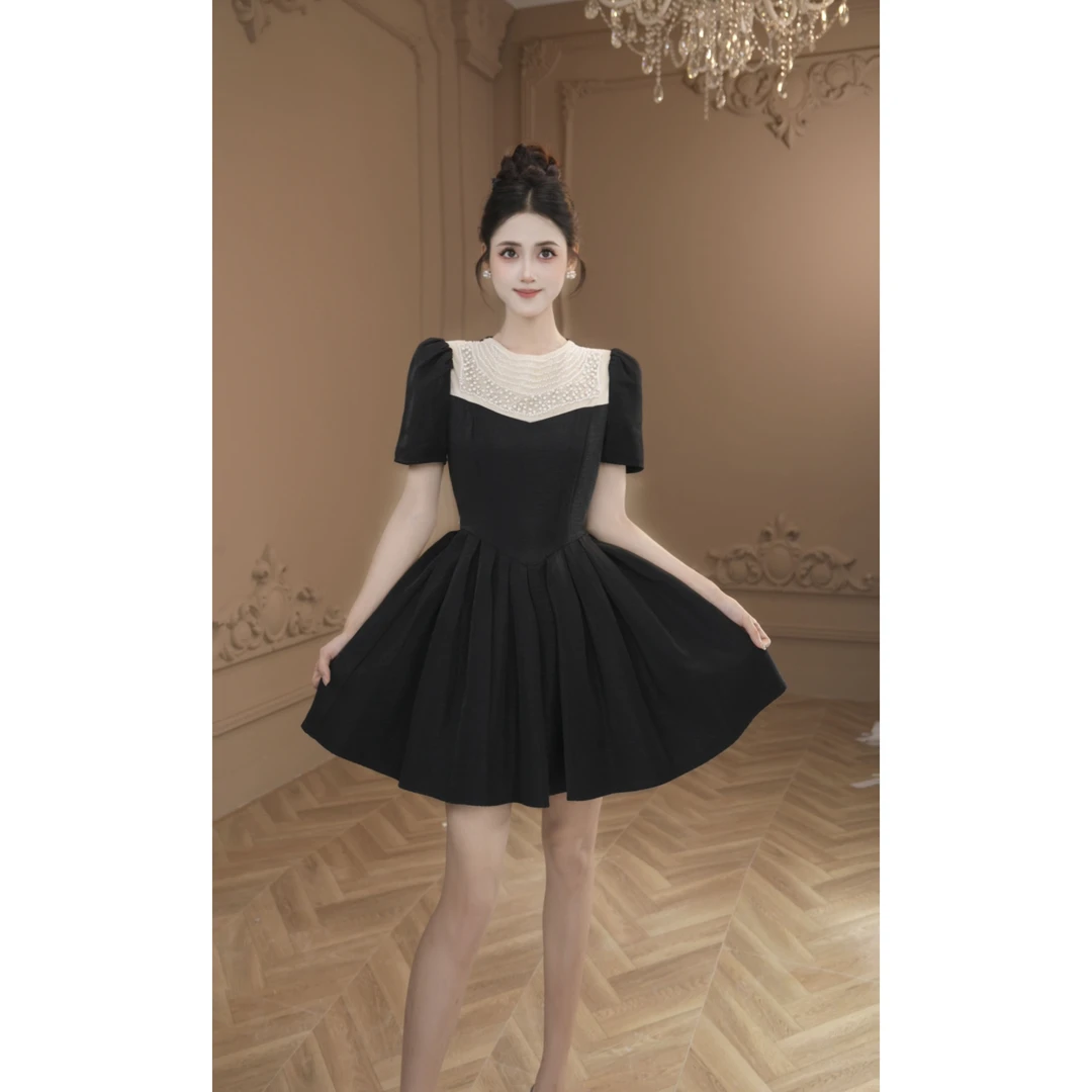 【柒老板定制】新款夏季小众法式赫本风宴会复古优雅连衣裙80188